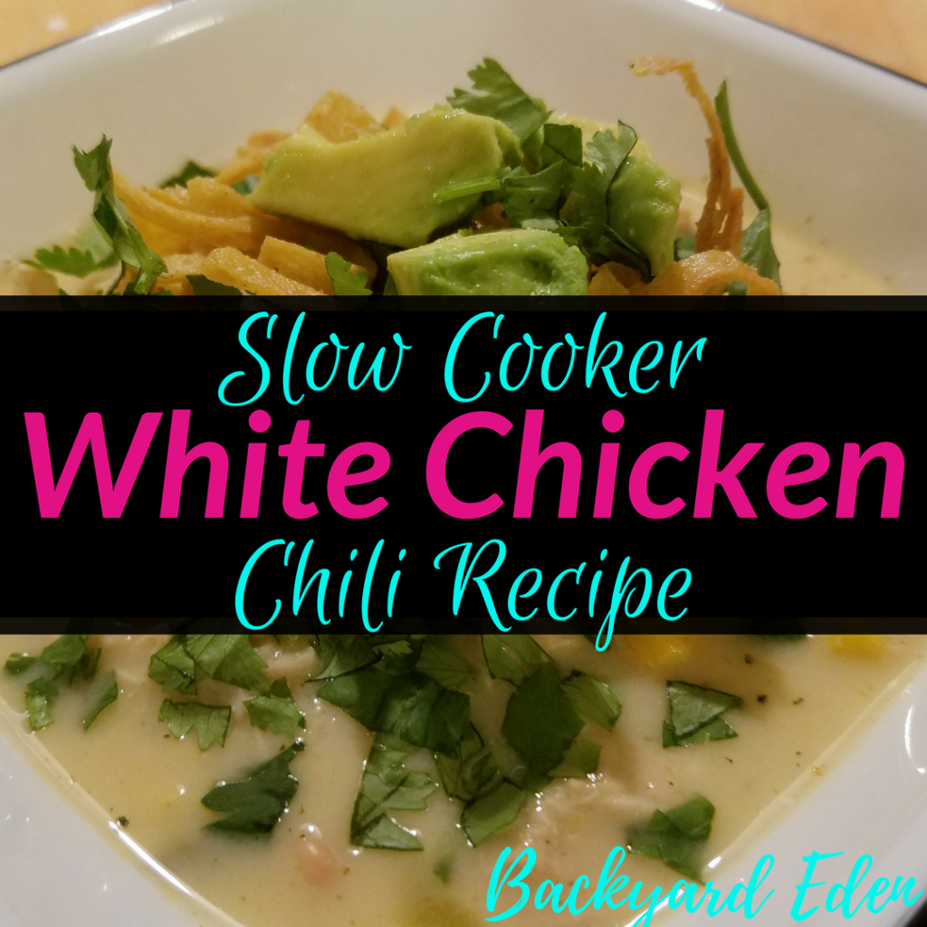 Slow Cooker White Chicken Chili Recipe, White Chicken Chili, Slow Cooker, Crockpot, Chili, Backyard Eden, www.backyard-eden.com, www.backyard-eden.com/slow-cooker-white-chicke-chili-recipe