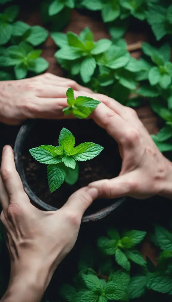 picking fresh mint leaves