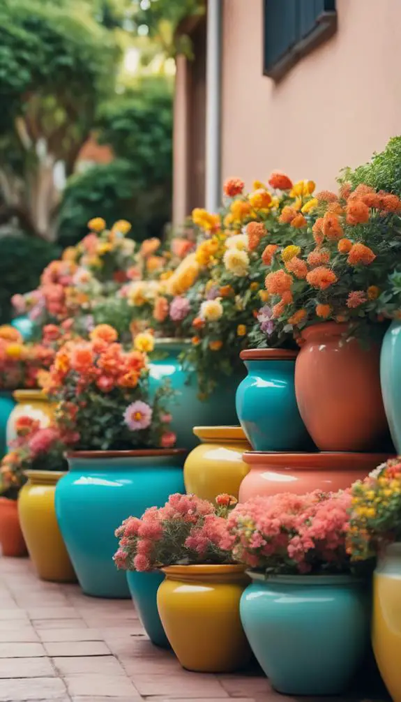 vibrant flowers in pots