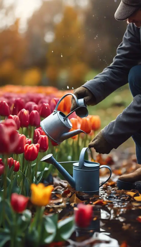 watering tulips during planting